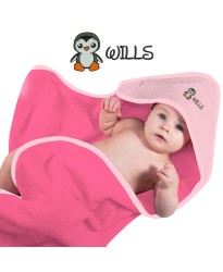 Baby Hooded Bath Towel With Cute Penguin Cartoon Design Embroidered In Contrast Color 100% Cotton